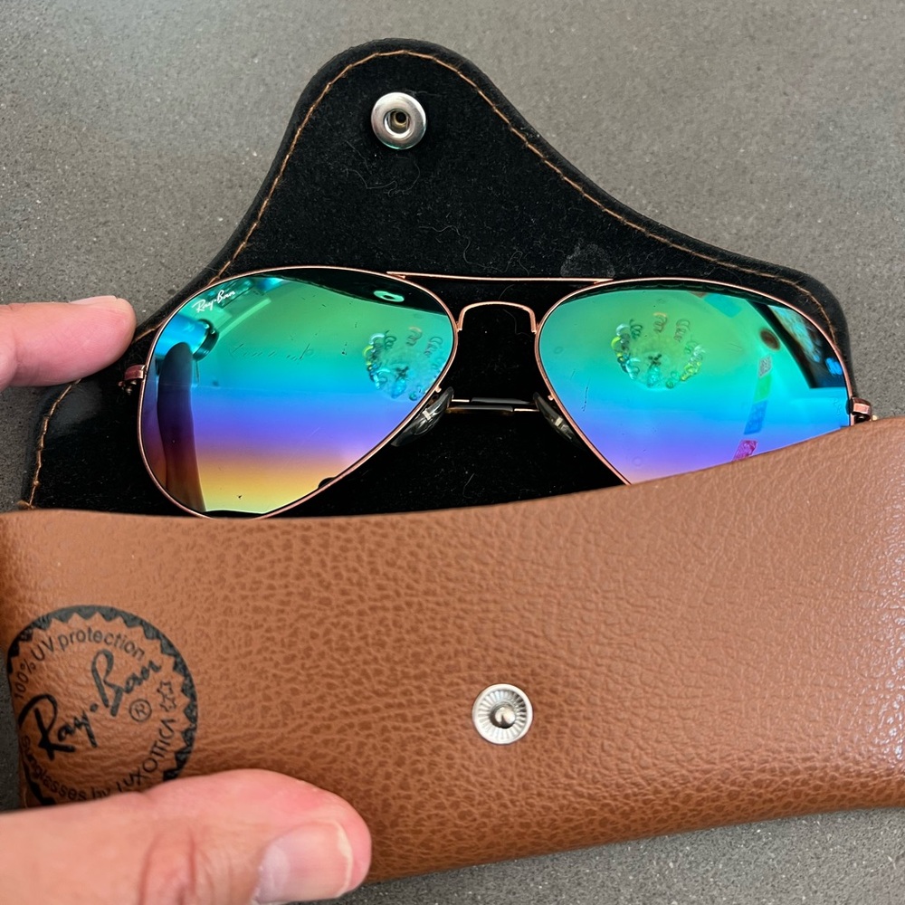 Ray-Ban Aviator Sunglasses with Blue and Green and rainbow Lenses